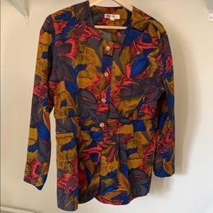 Vintage blouse with leaf and floral pattern